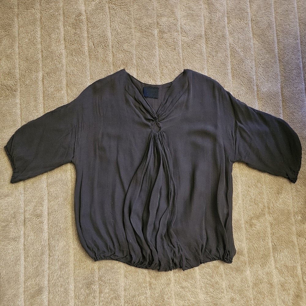 Lanvin all silk gathered keyhole blouse